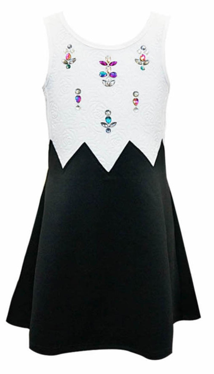 COLOR BLOCK DRESS WITH ASYMMETRIC WAIST AND RHINESTONES