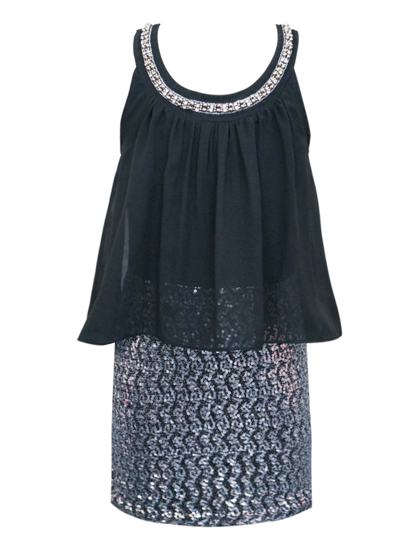 BLACK SILVER DRESS WITH SEQUINS