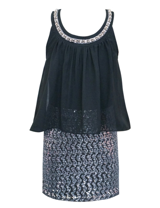 BLACK SILVER DRESS WITH SEQUINS
