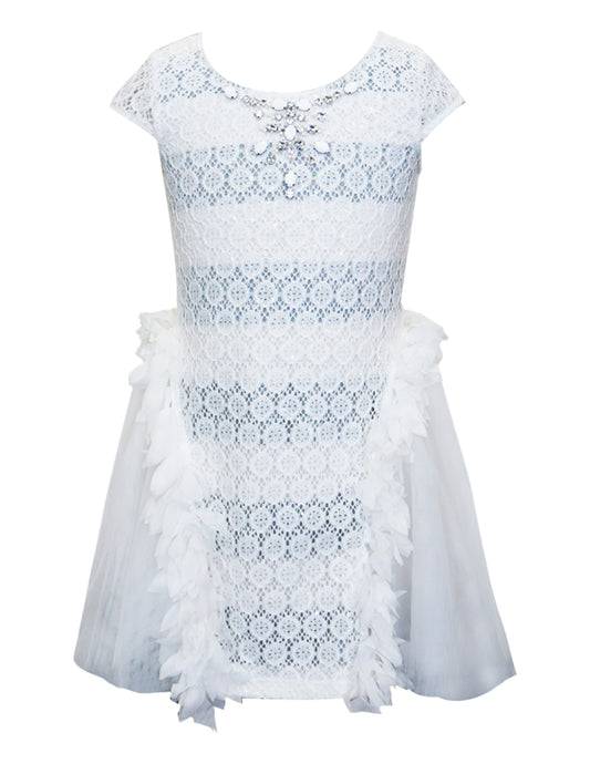 WHITE SLEEVELESS TULLE DRESS WITH RHINESTONES AND SEQUINS