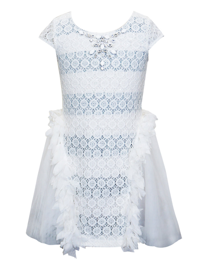 WHITE SLEEVELESS TULLE DRESS WITH RHINESTONES AND SEQUINS