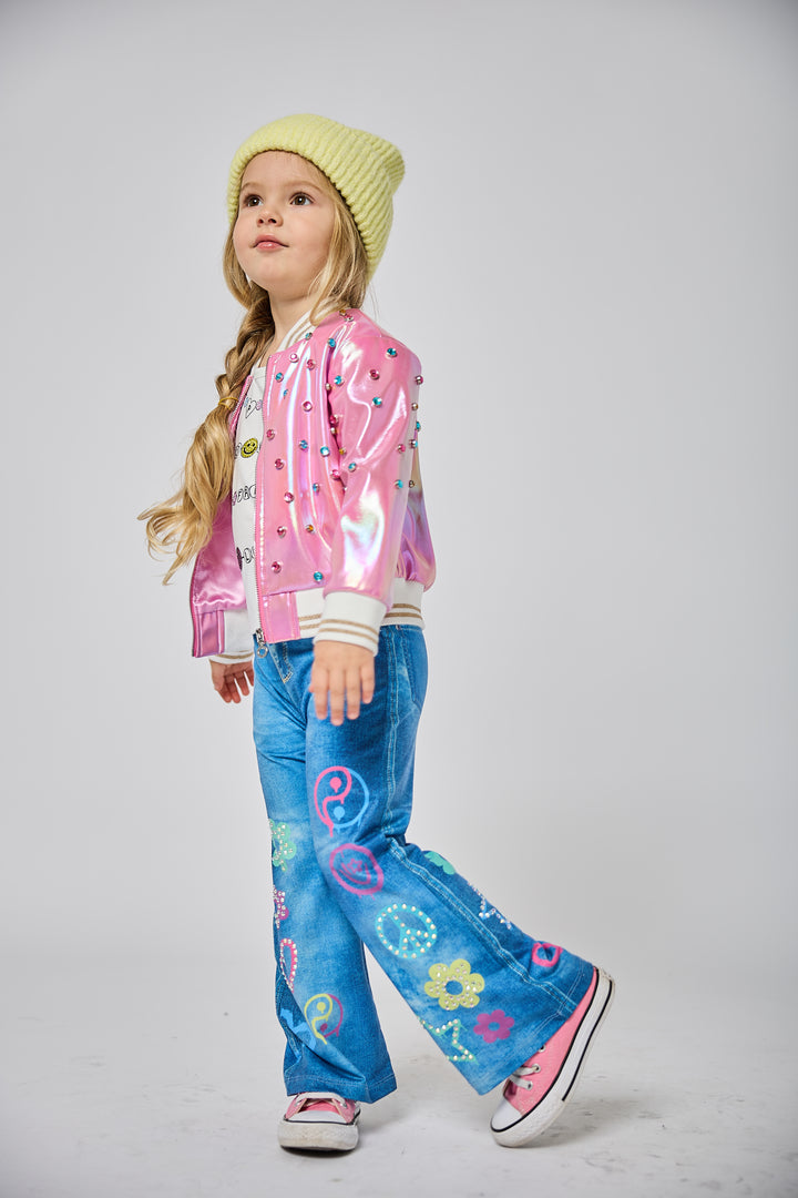 Toddler l Little l Big Girl’s Iridescent Rhinestone Bomber Jacket