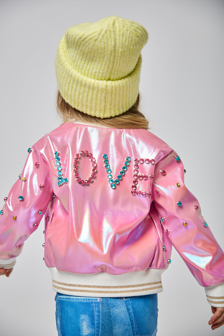 Toddler l Little l Big Girl’s Iridescent Rhinestone Bomber Jacket