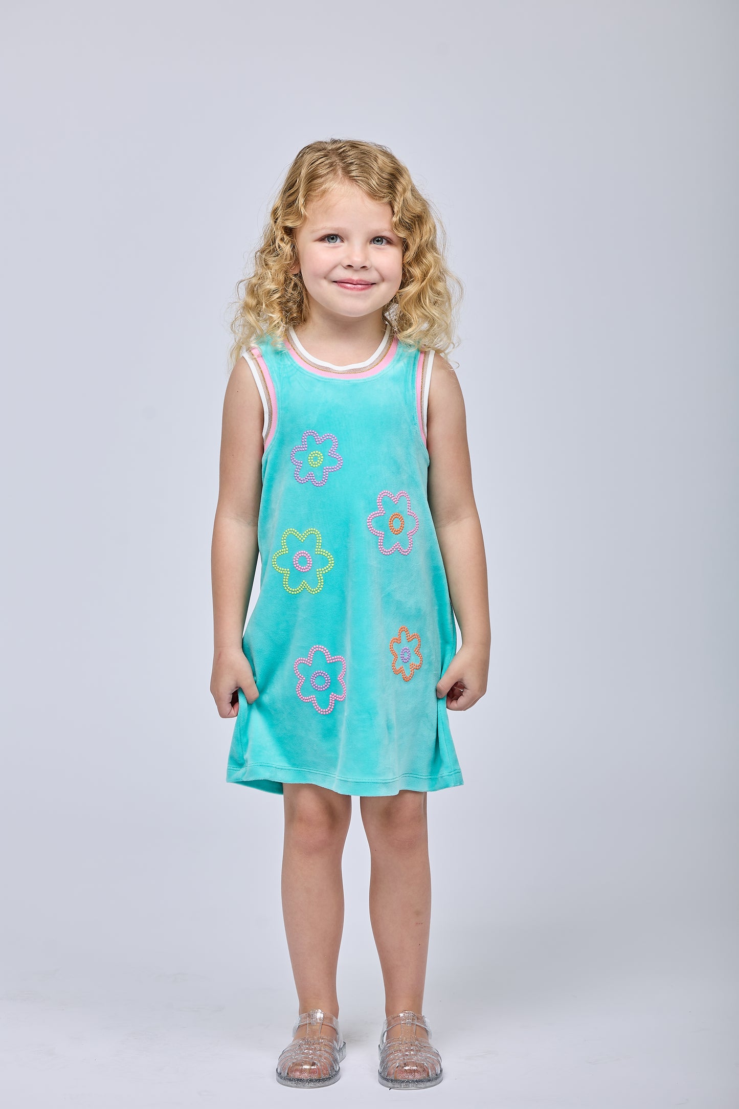 A-LINE VELOUR DRESS W/ FLOWER DETAIL