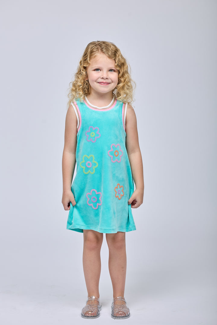 A-LINE VELOUR DRESS W/ FLOWER DETAIL