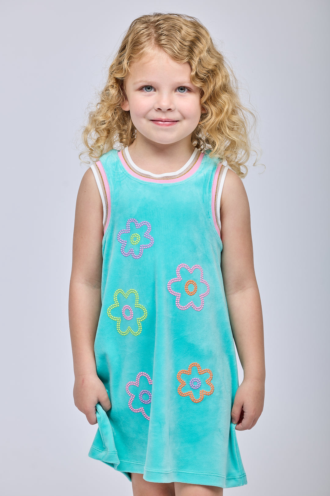 A-LINE VELOUR DRESS W/ FLOWER DETAIL