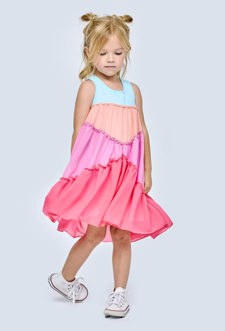 EMPIRE COLOR BLOCK FLOWY DRESS