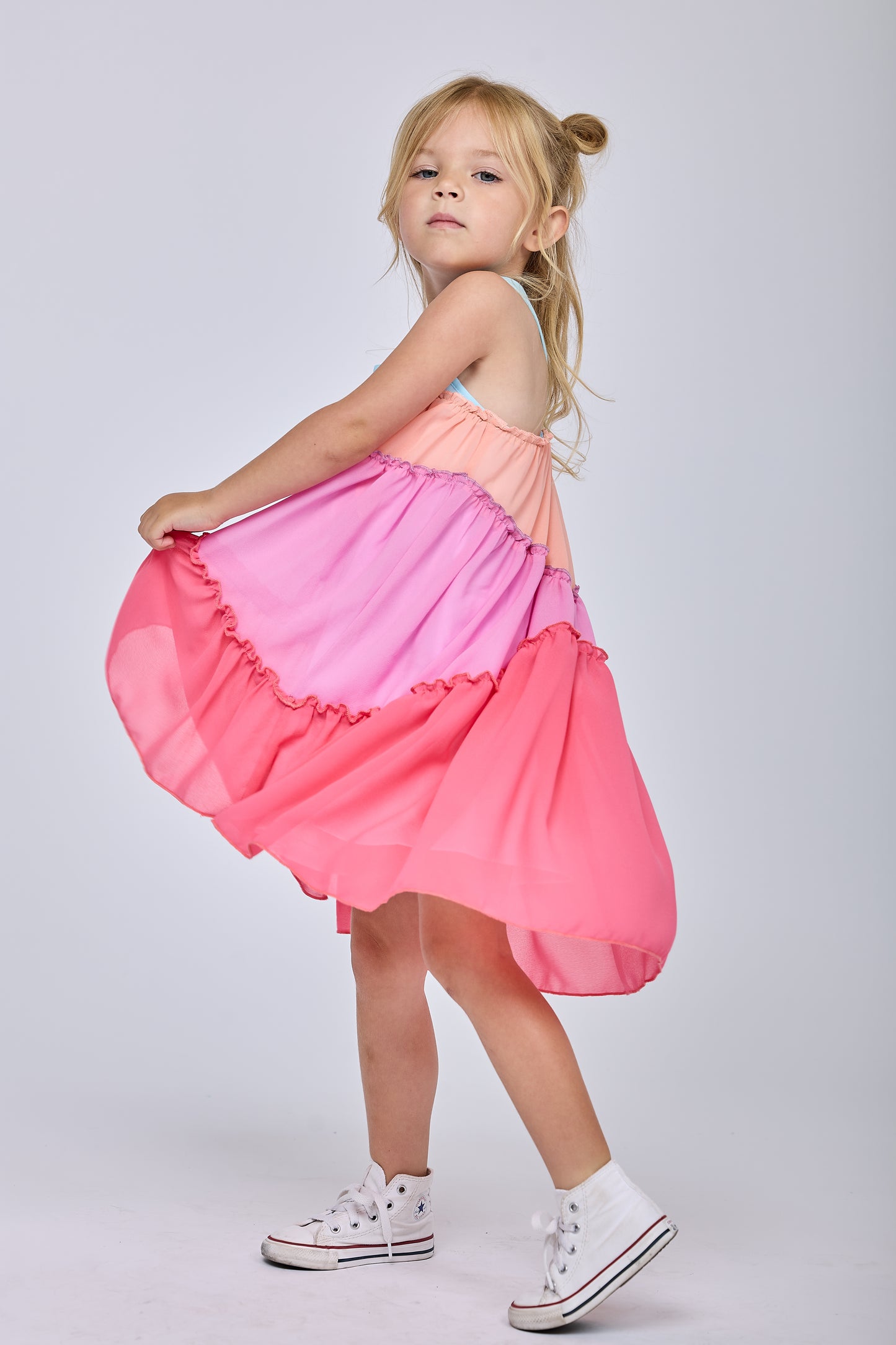 EMPIRE COLOR BLOCK FLOWY DRESS