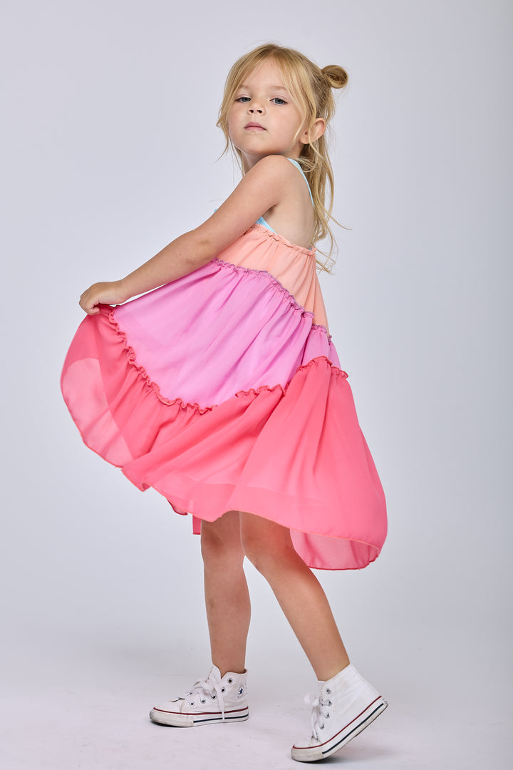 EMPIRE COLOR BLOCK FLOWY DRESS