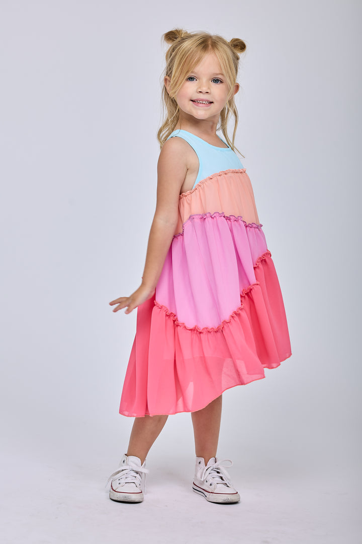 EMPIRE COLOR BLOCK FLOWY DRESS