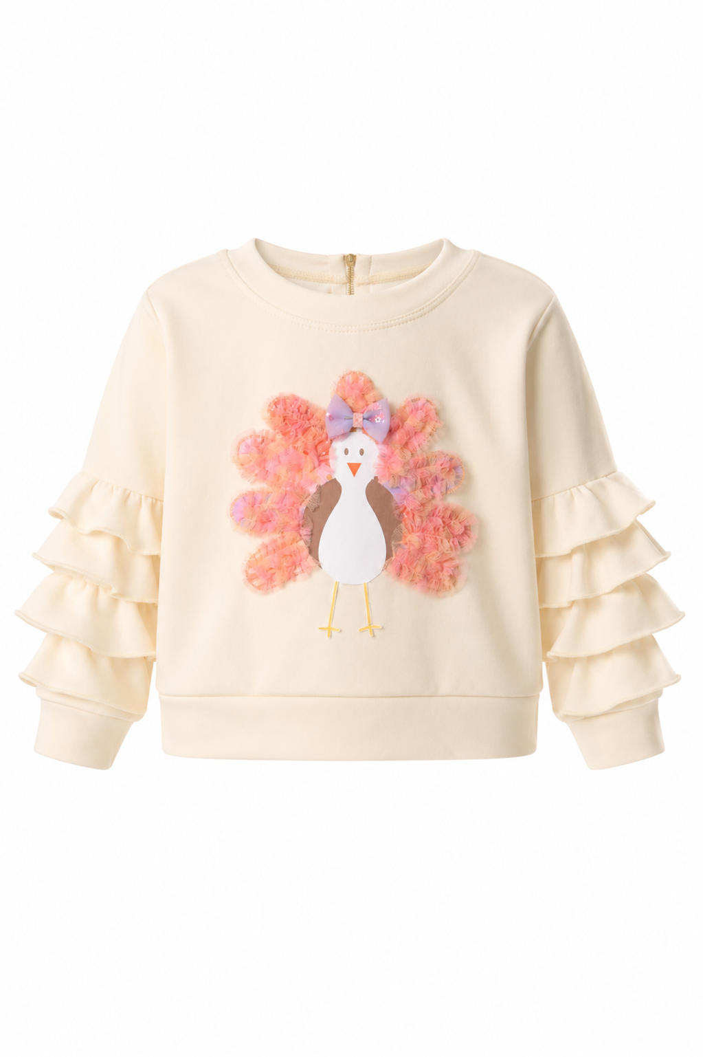 RUFFLED SWEATSHIRT WITH BABY TURKEY GRAPHIC