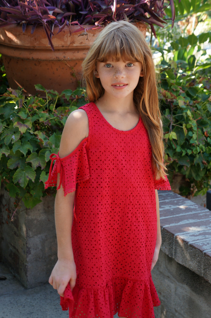 COLD SHOULDER A-LINE EYELET  DRESS