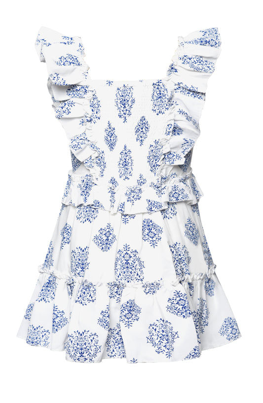PRINTED RUFFLE FRONT DRESS