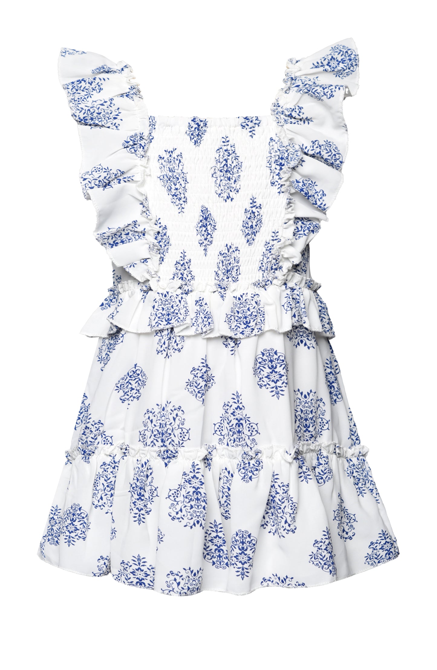 PRINTED RUFFLE FRONT DRESS