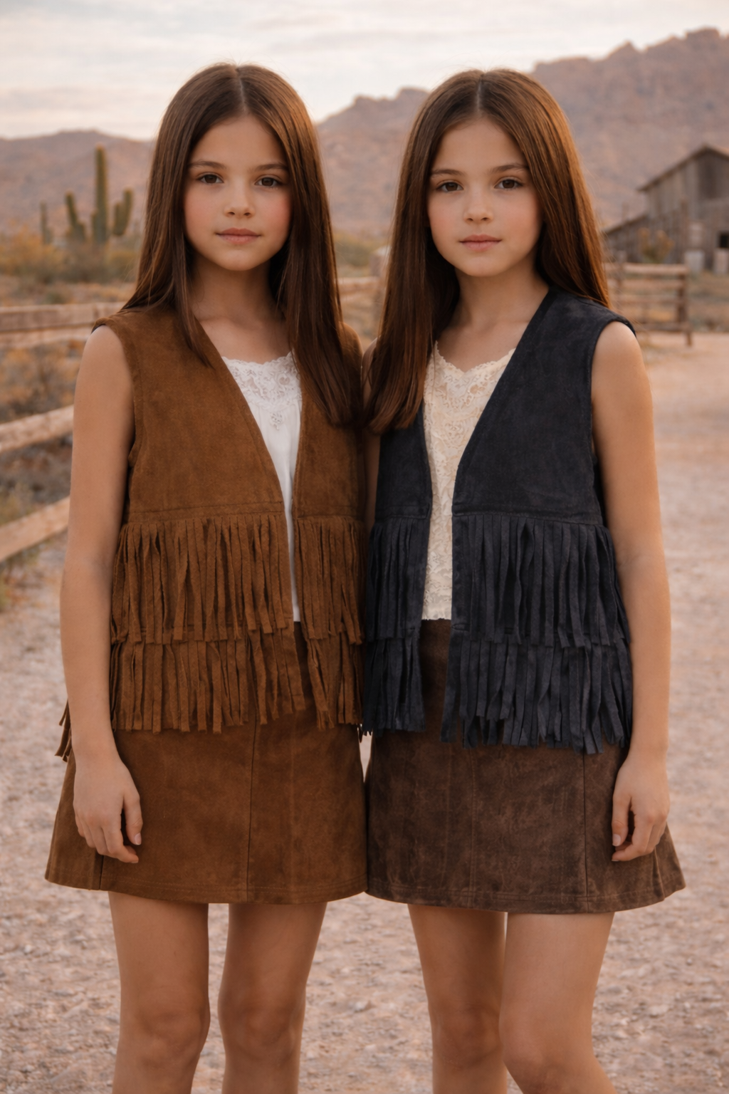 FAUX SUEDE VEST WITH FRINGE AT FRONT