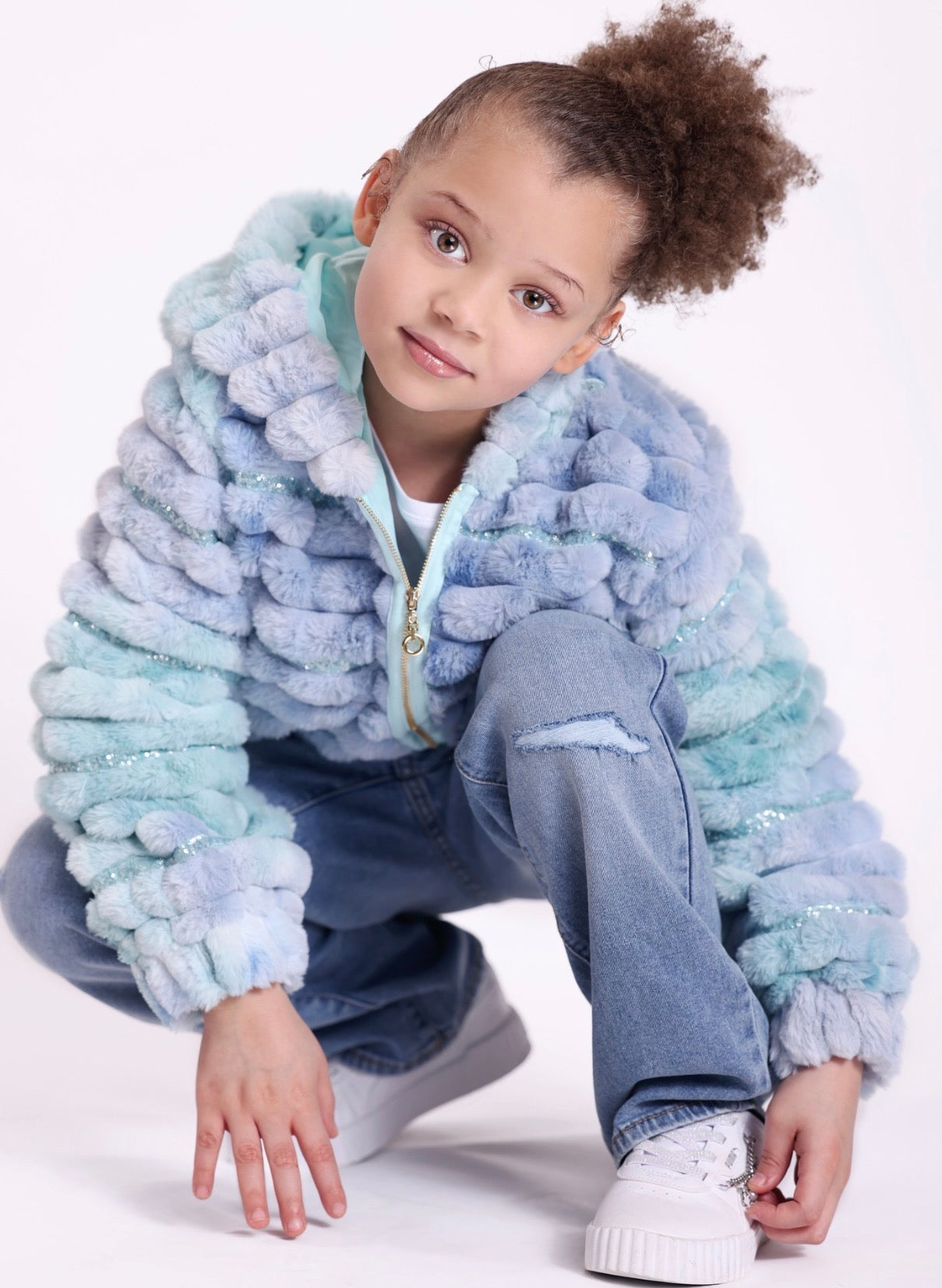 TIE DYE HOODIE JACKET WITH SEQ TRIM (FAUX FUR)