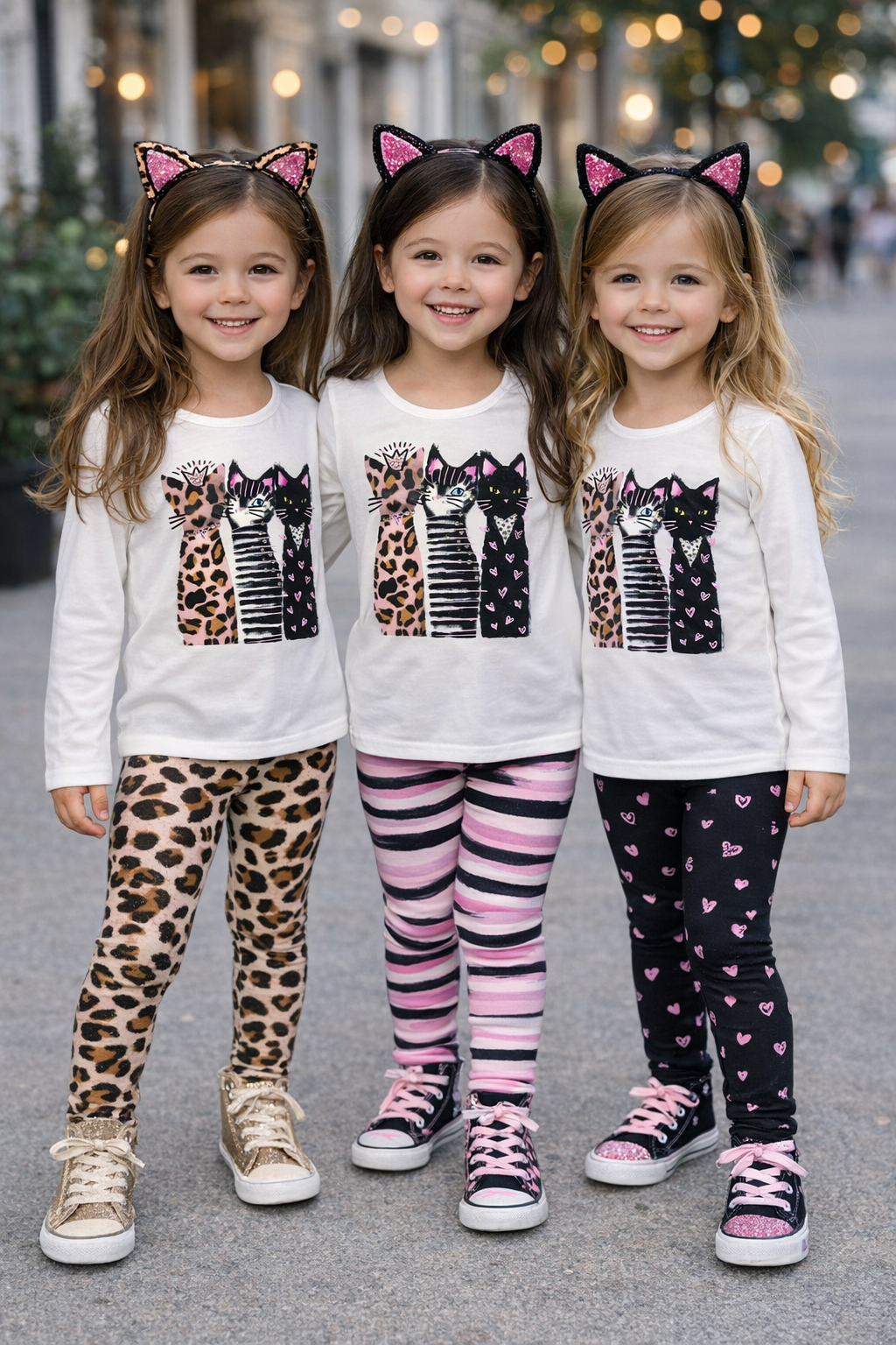 Long sleeve top with 3 glamours cats