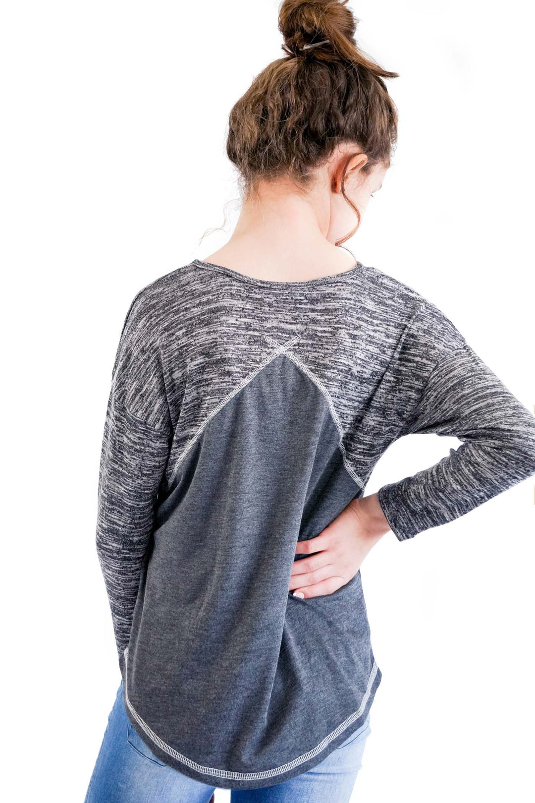 Little Girl’s Heather Printed Baseball Curved Hem Top