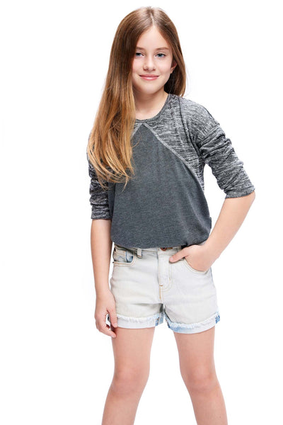 Little Girl’s Heather Printed Baseball Curved Hem Top