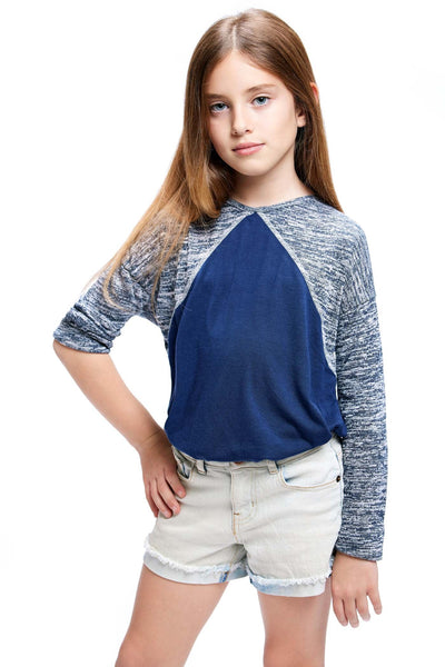 Little Girl’s Heather Printed Baseball Curved Hem Top