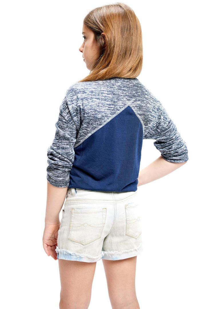 Little Girl’s Heather Printed Baseball Curved Hem Top