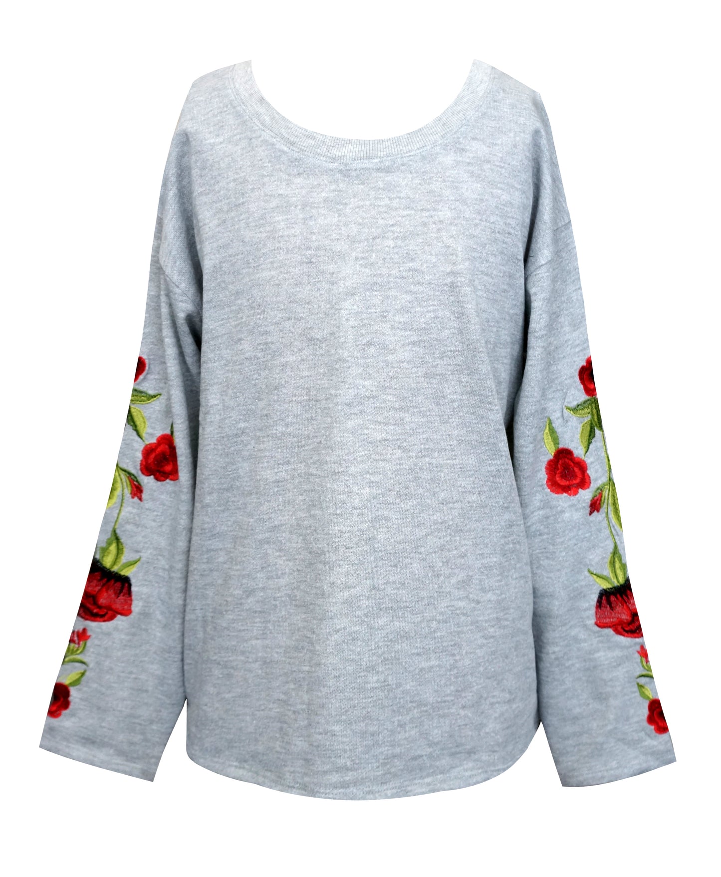 SWEATSHIRT WITH ROSE EMBROIDERED SLEEVE