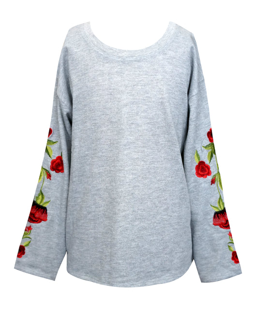 SWEATSHIRT WITH ROSE EMBROIDERED SLEEVE
