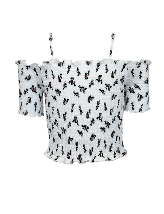 SMOCKED TOP WITH BLACK FLOWERS