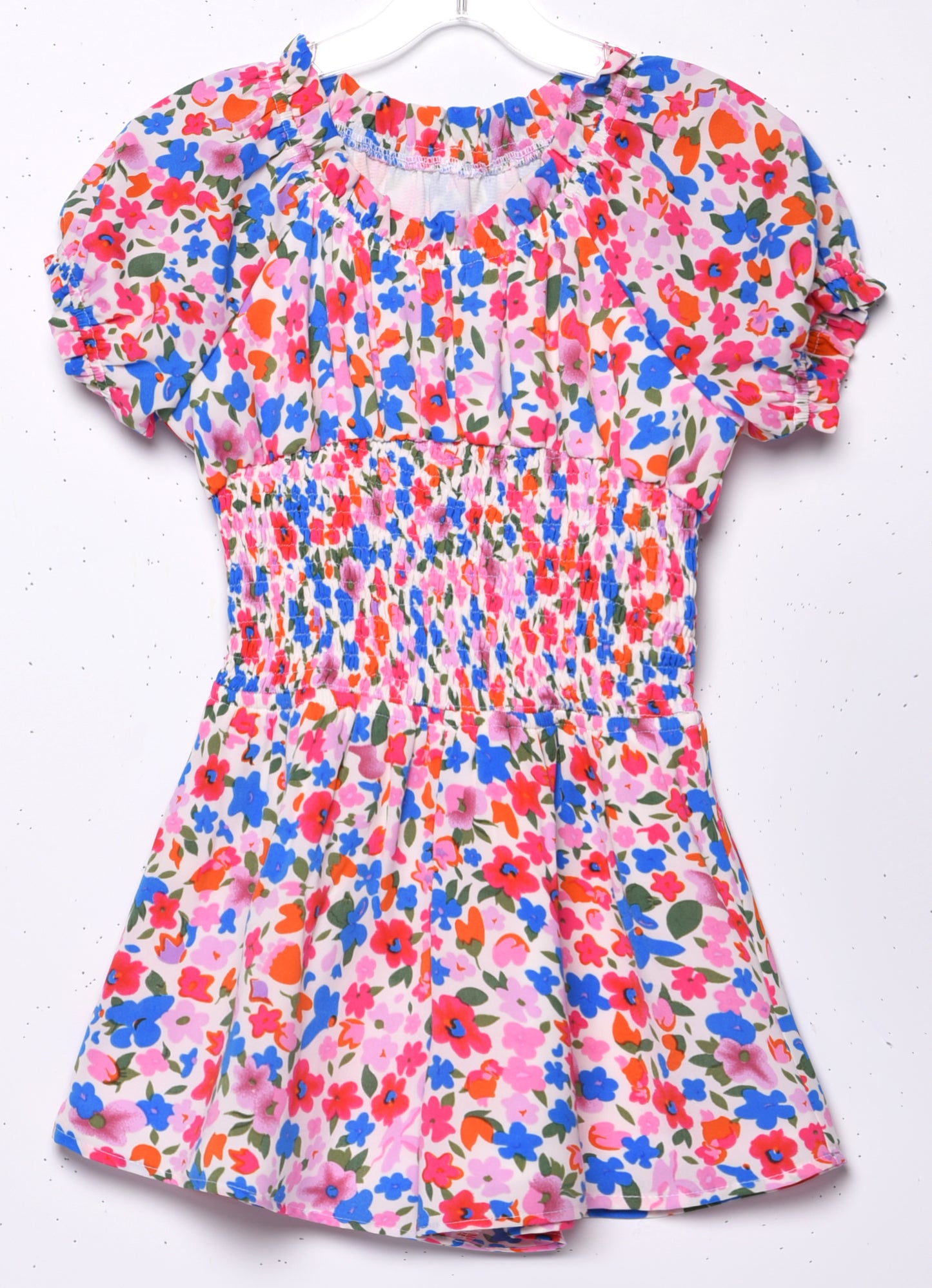 PUFF SLEEVE SMOCKED ROMPER