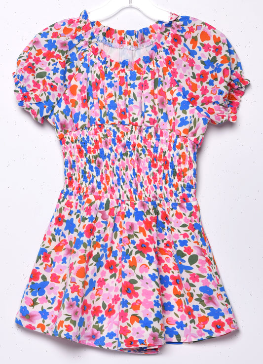 PUFF SLEEVE SMOCKED ROMPER