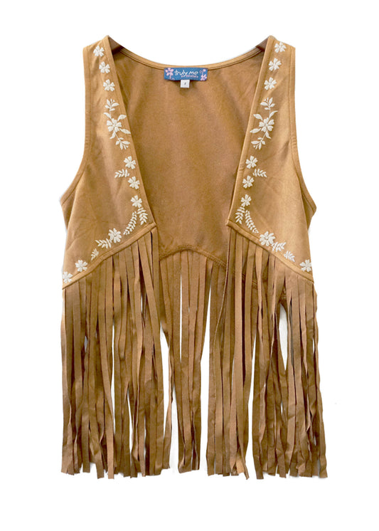 FRINGE VEST WITH FRONT EMBROIDERY DETAIL