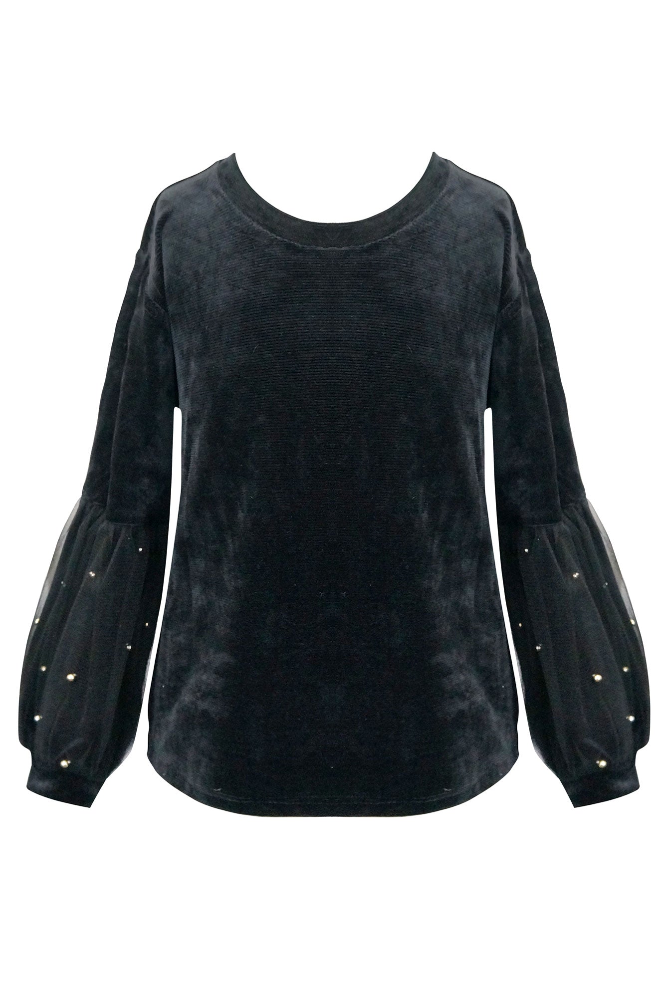 FAUX CORDUROY TUNIC PEARL MESH SLEEVE OVERLAY