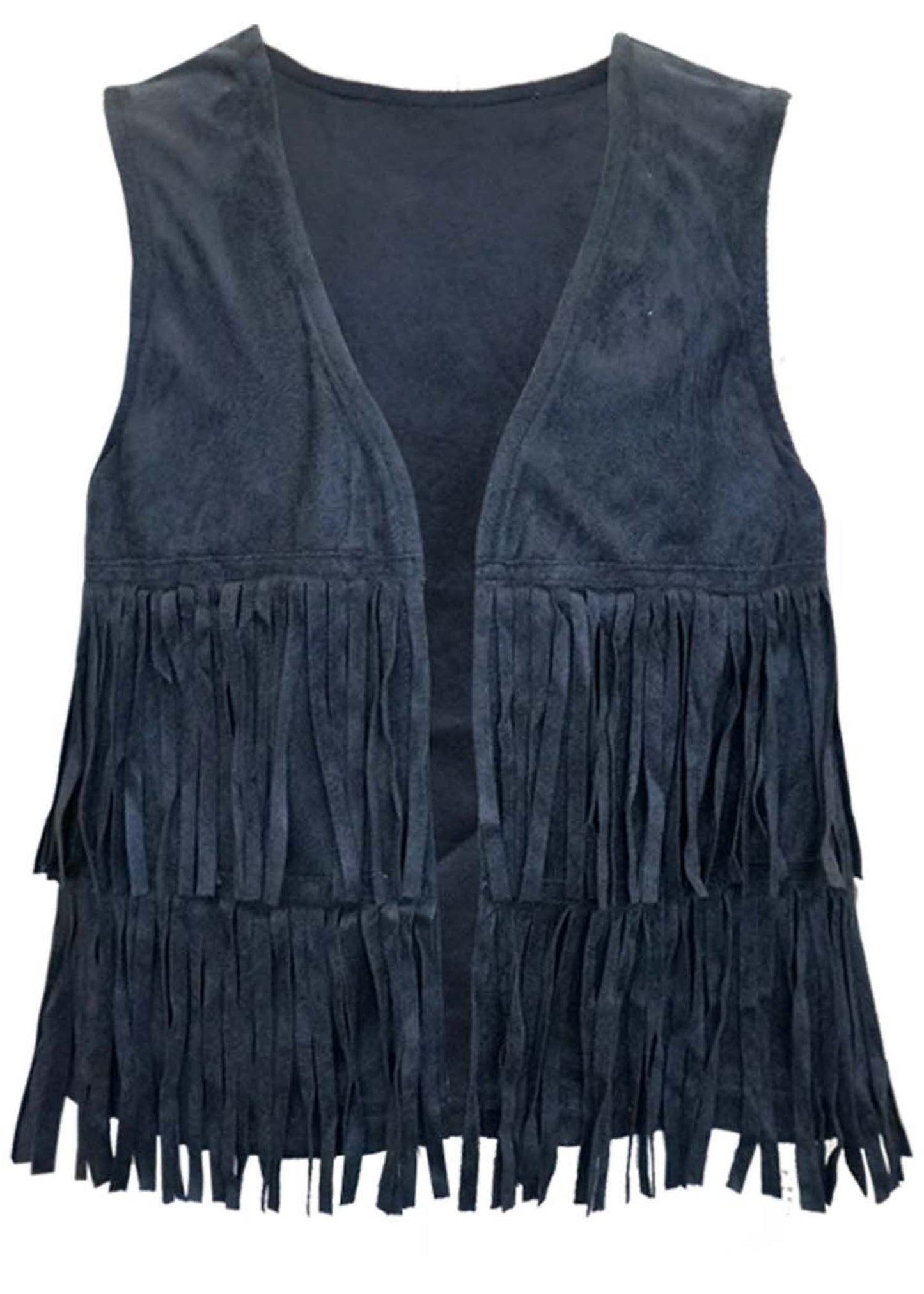 FAUX SUEDE VEST WITH FRINGE AT FRONT