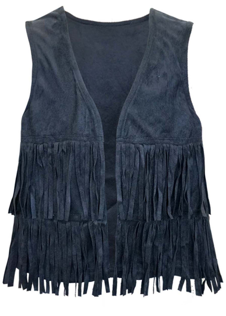 FAUX SUEDE VEST WITH FRINGE AT FRONT