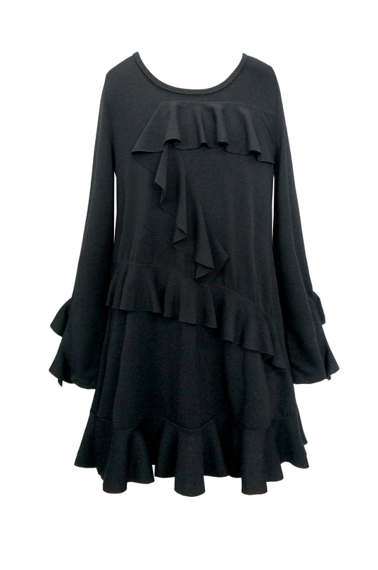 DRESS WITH RUFFLE HEM AND ASYMMETRICAL RUFFLE DETAILS