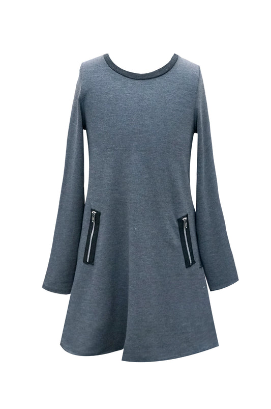 A-LINE KNIT DRESS WITH  ZIPPER POCKET DETAIL