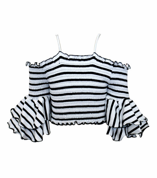 WHITE TOP BLACK STRIPES