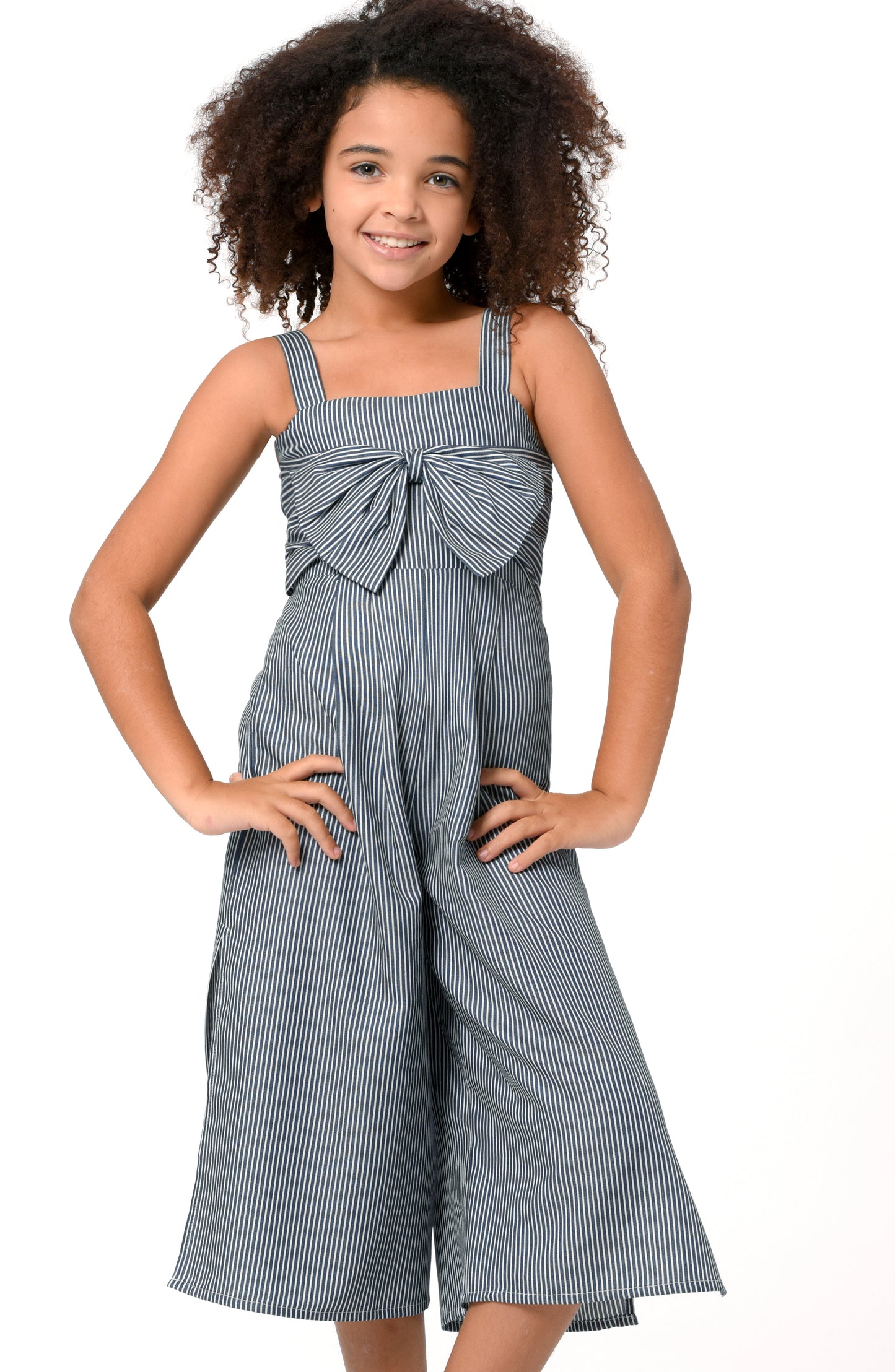 STRIPED JUMPSUIT WITH FRONT BOW