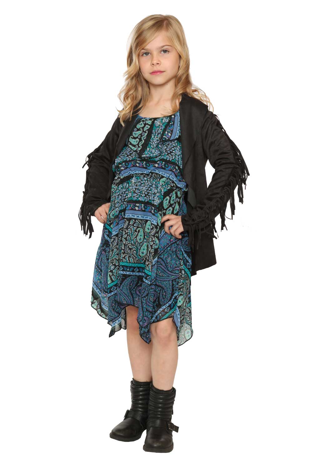 FAUX SUEDE FRINGE CARDIGAN