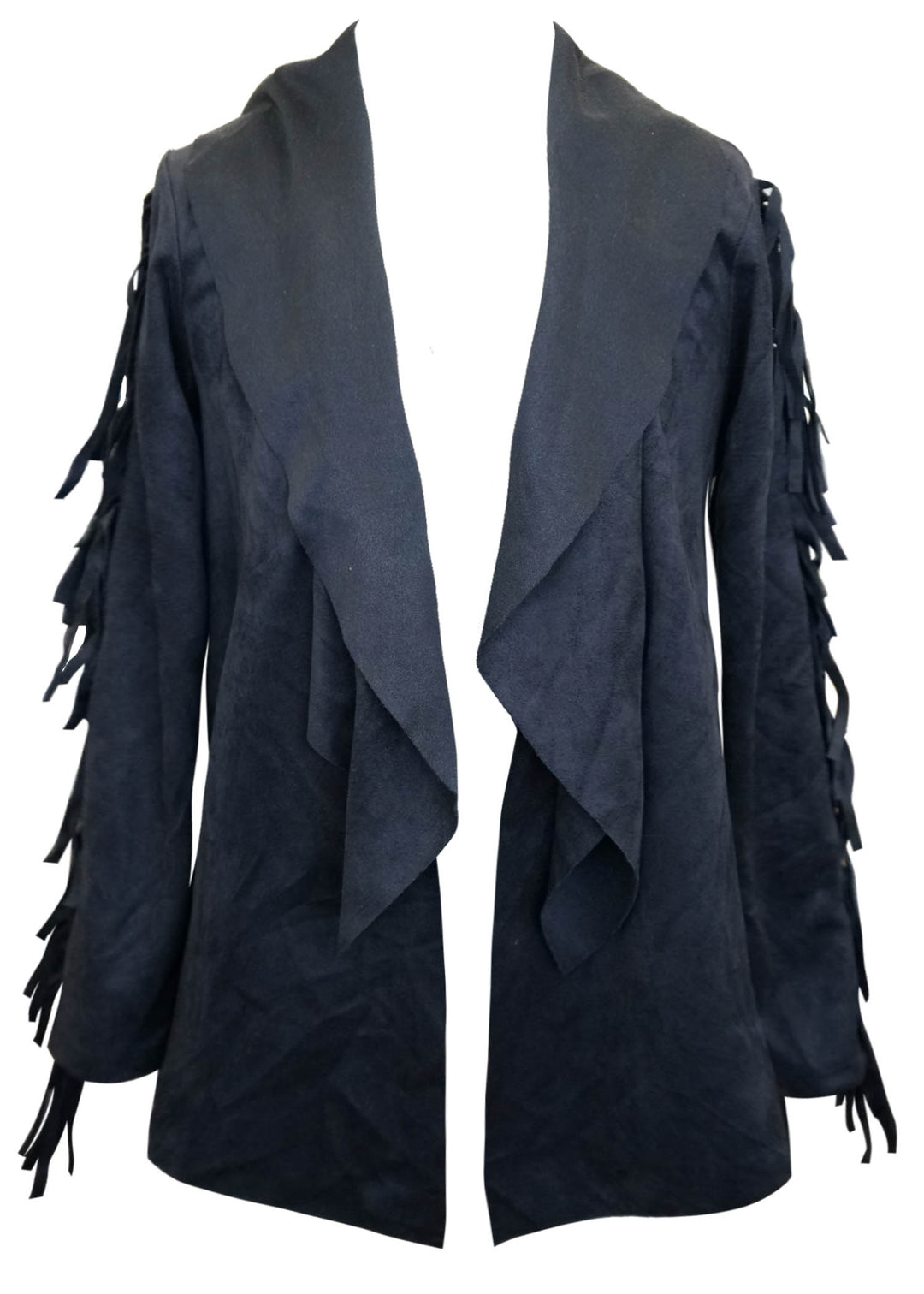FAUX SUEDE FRINGE CARDIGAN