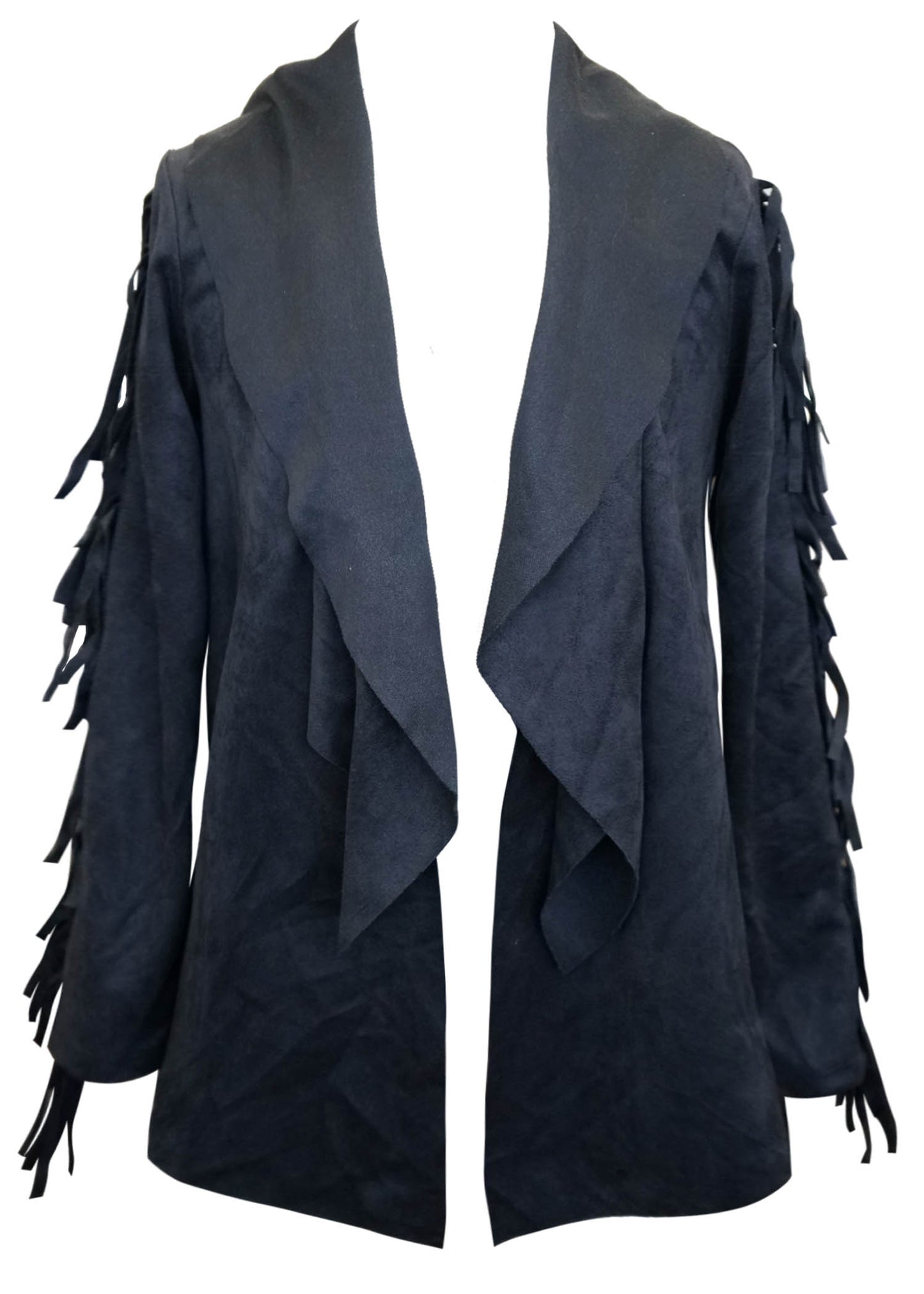 FAUX SUEDE FRINGE CARDIGAN