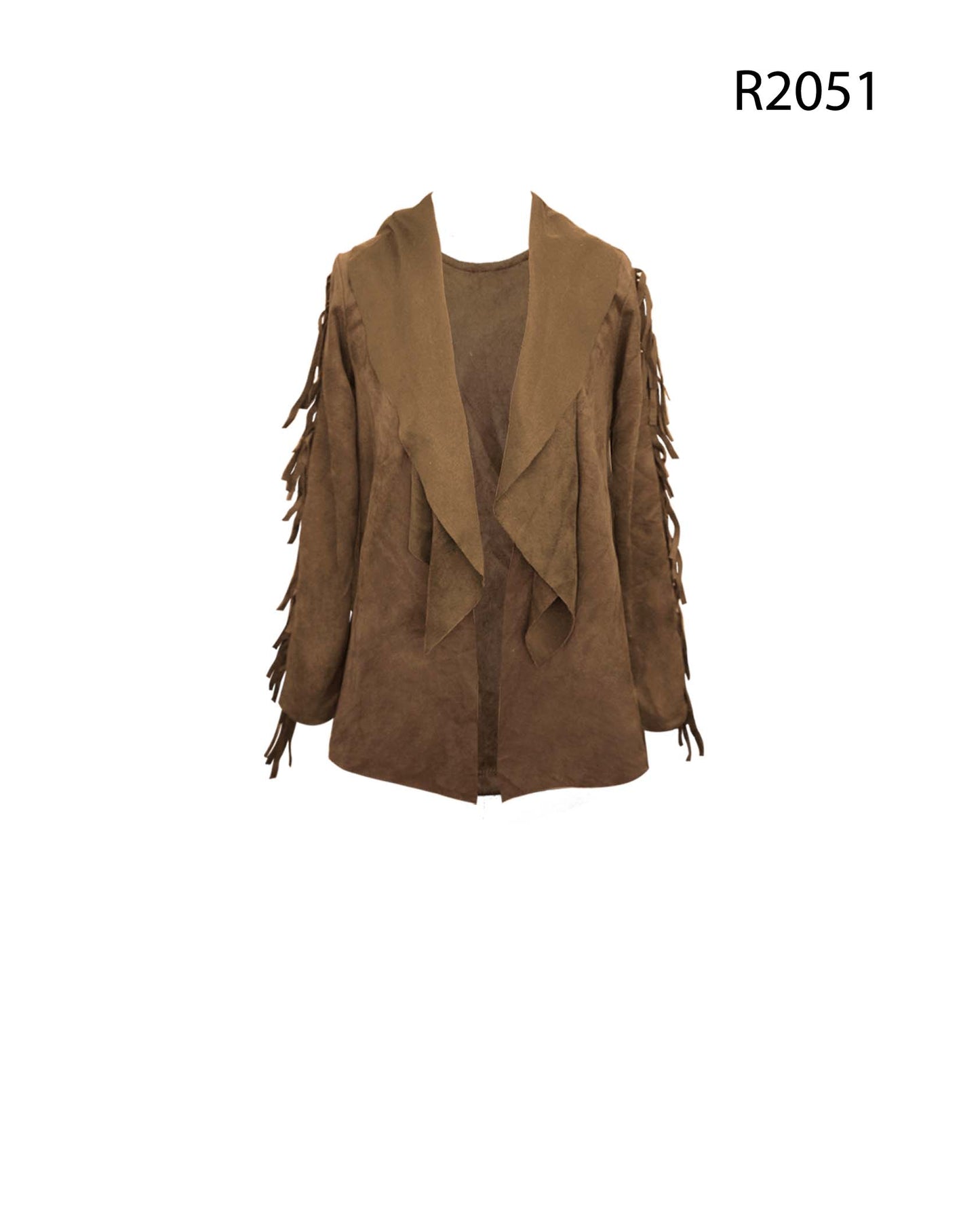 FAUX SUEDE FRINGE CARDIGAN