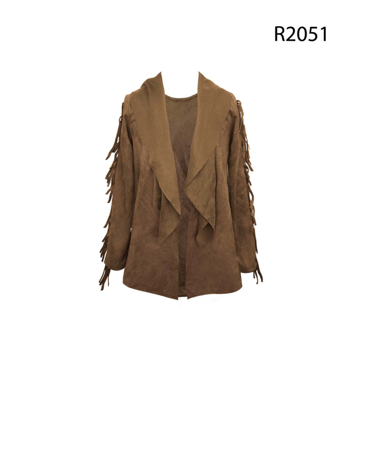 FAUX SUEDE FRINGE CARDIGAN