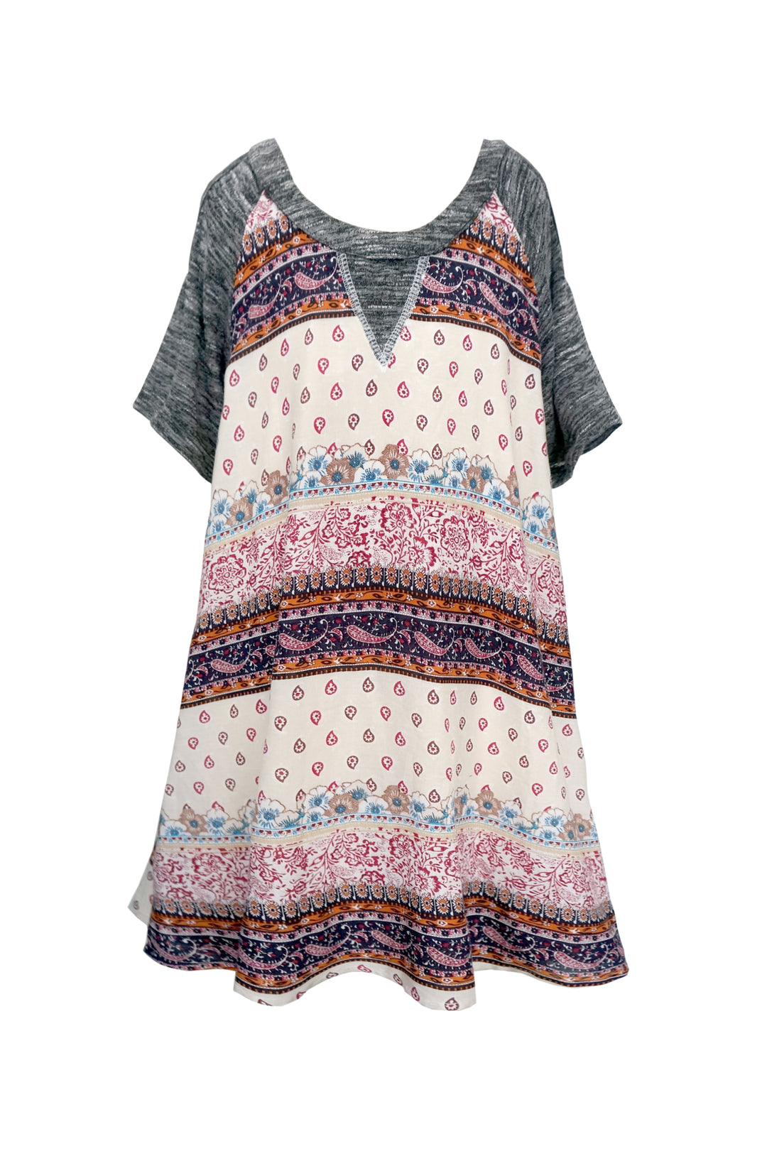 COLD SHOULDER SHORT SLEEVE RAGLAN A-LINE DRESS WITH FABRIC BLOCKING