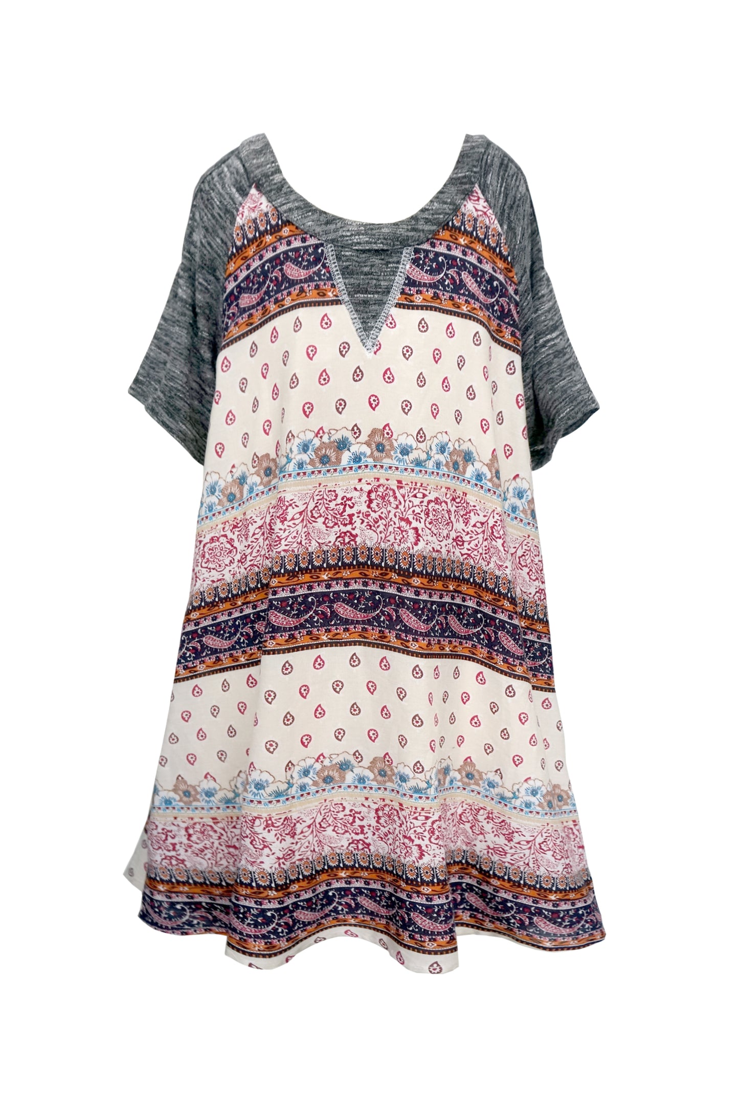 COLD SHOULDER SHORT SLEEVE RAGLAN A-LINE DRESS WITH FABRIC BLOCKING