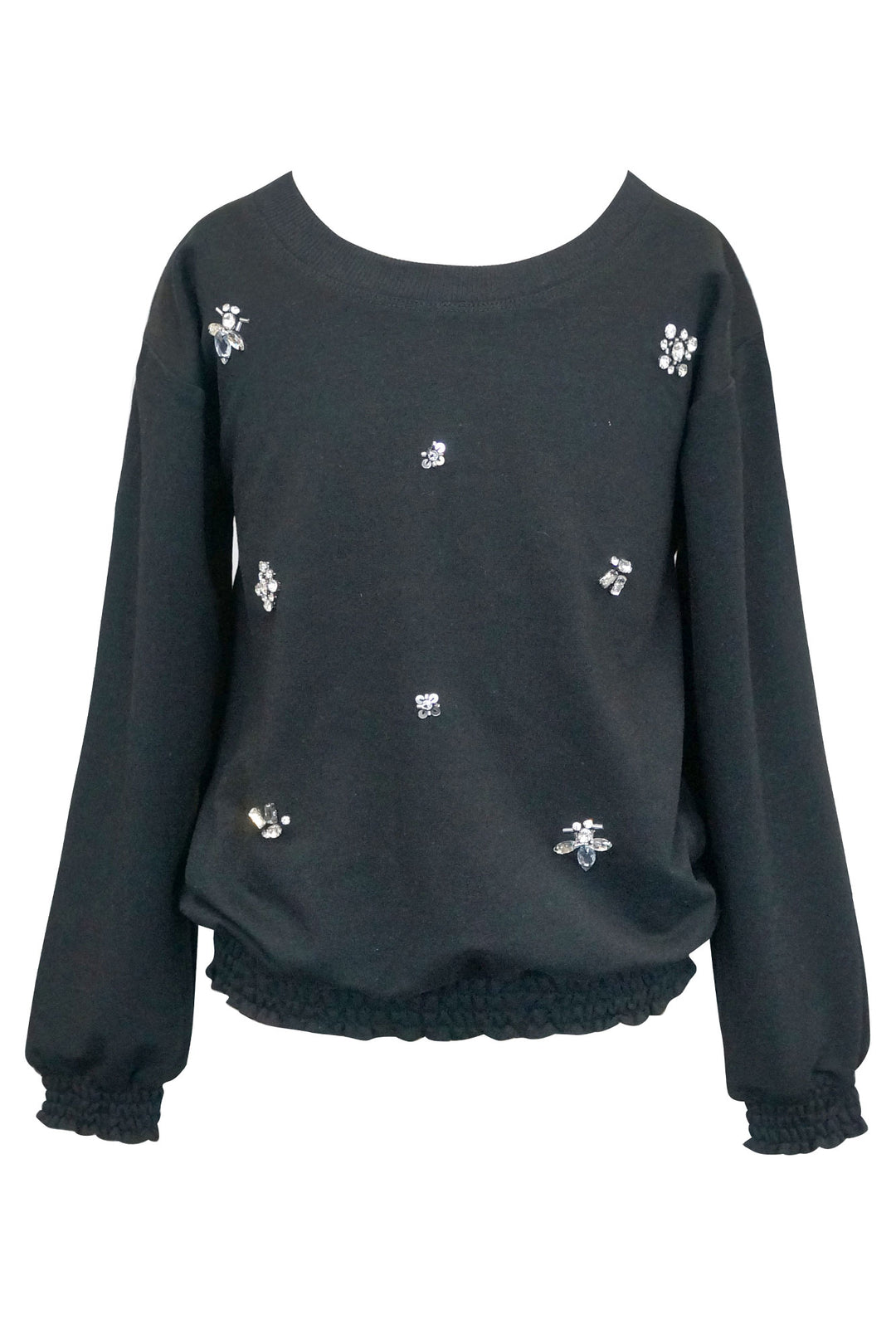 L/S TOP W/ SMOCKED CUFFS AND RHINESTONE EMBELLISHMENT