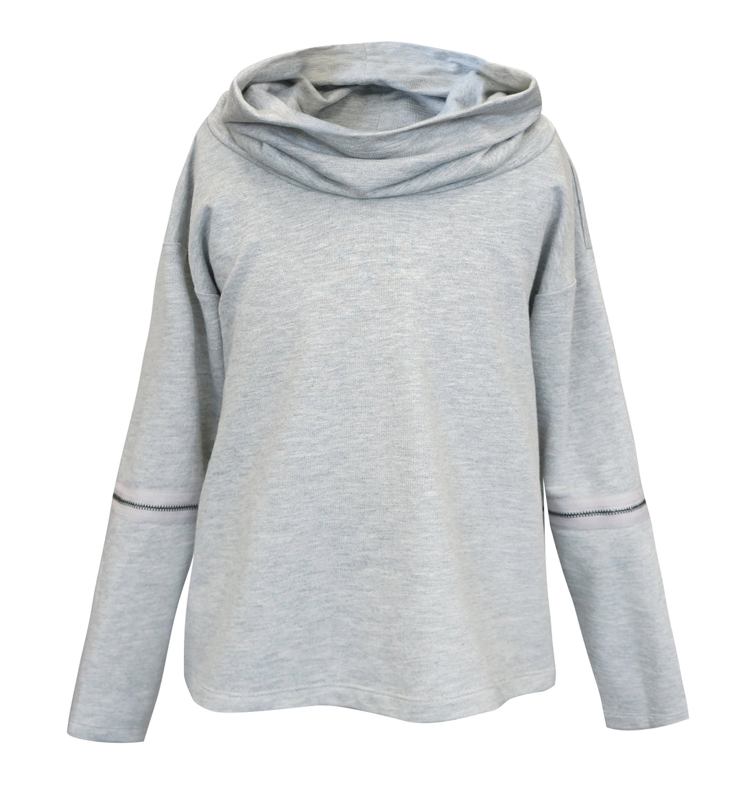 GRAY COWL LONG SLEEVE TOP WITH ZIPPER ELBOW