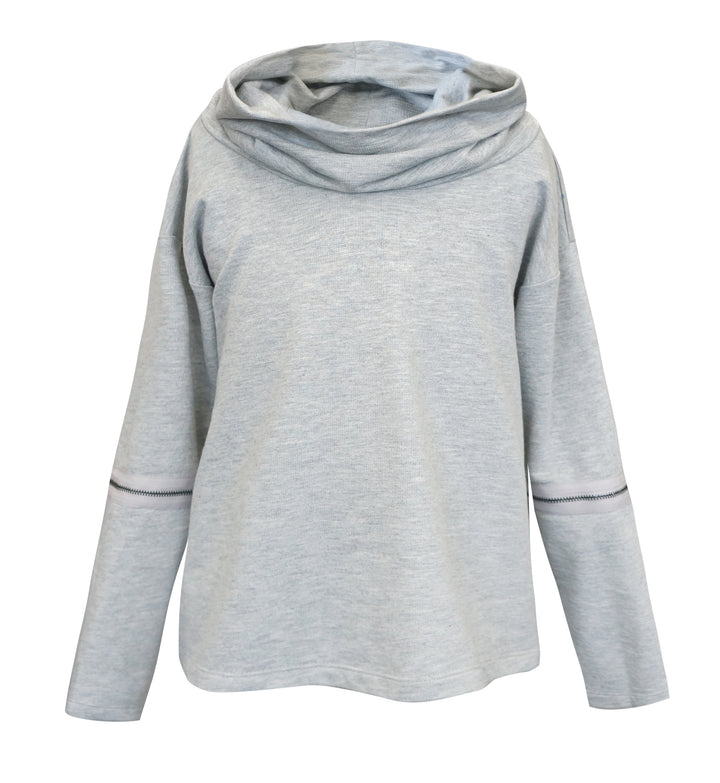 GRAY COWL LONG SLEEVE TOP WITH ZIPPER ELBOW
