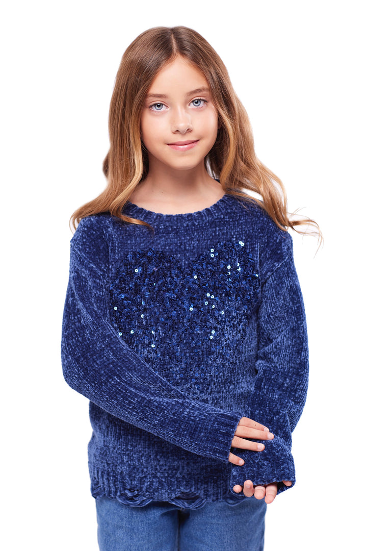 Big Girls Sequin Heart Sweater