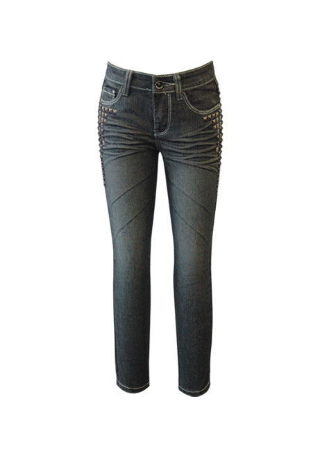 BLACK DENIM PANTS WITH STUDS ON POCKETS